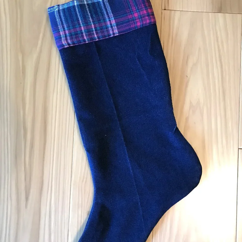Denim Christmas Stocking, Old Fashioned Holiday Home Decor Silent Night Lyrics
